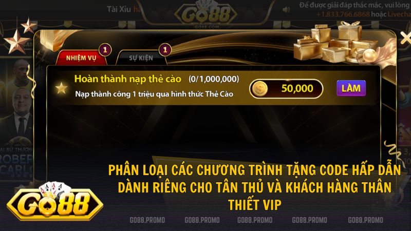 Nhận ngay hàng ngàn Giftcode Go88 giá trị để bắt đầu hành trình giải trí đỉnh cao