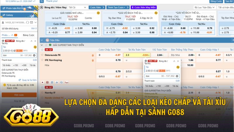 Lựa chọn đa dạng các loại kèo chấp và tài xỉu hấp dẫn tại sảnh Go88