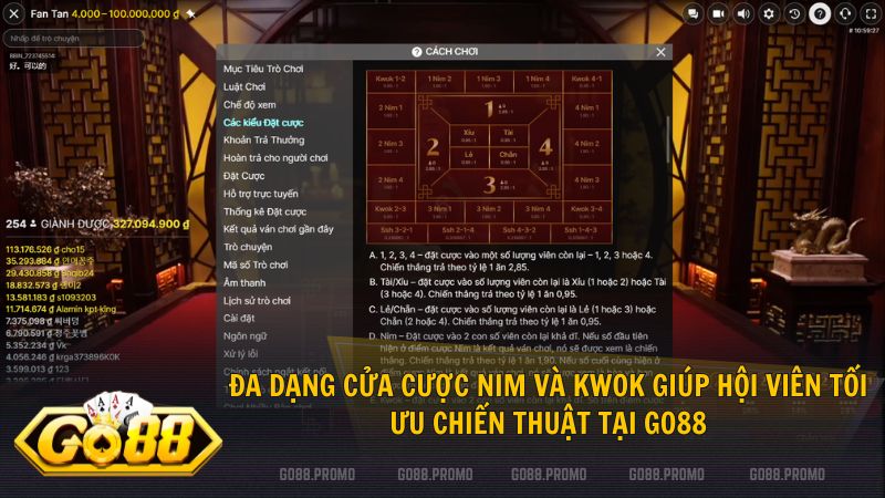 Lựa chọn các cửa cược an toàn giúp người mới chơi FanTan bền vững tại Go88